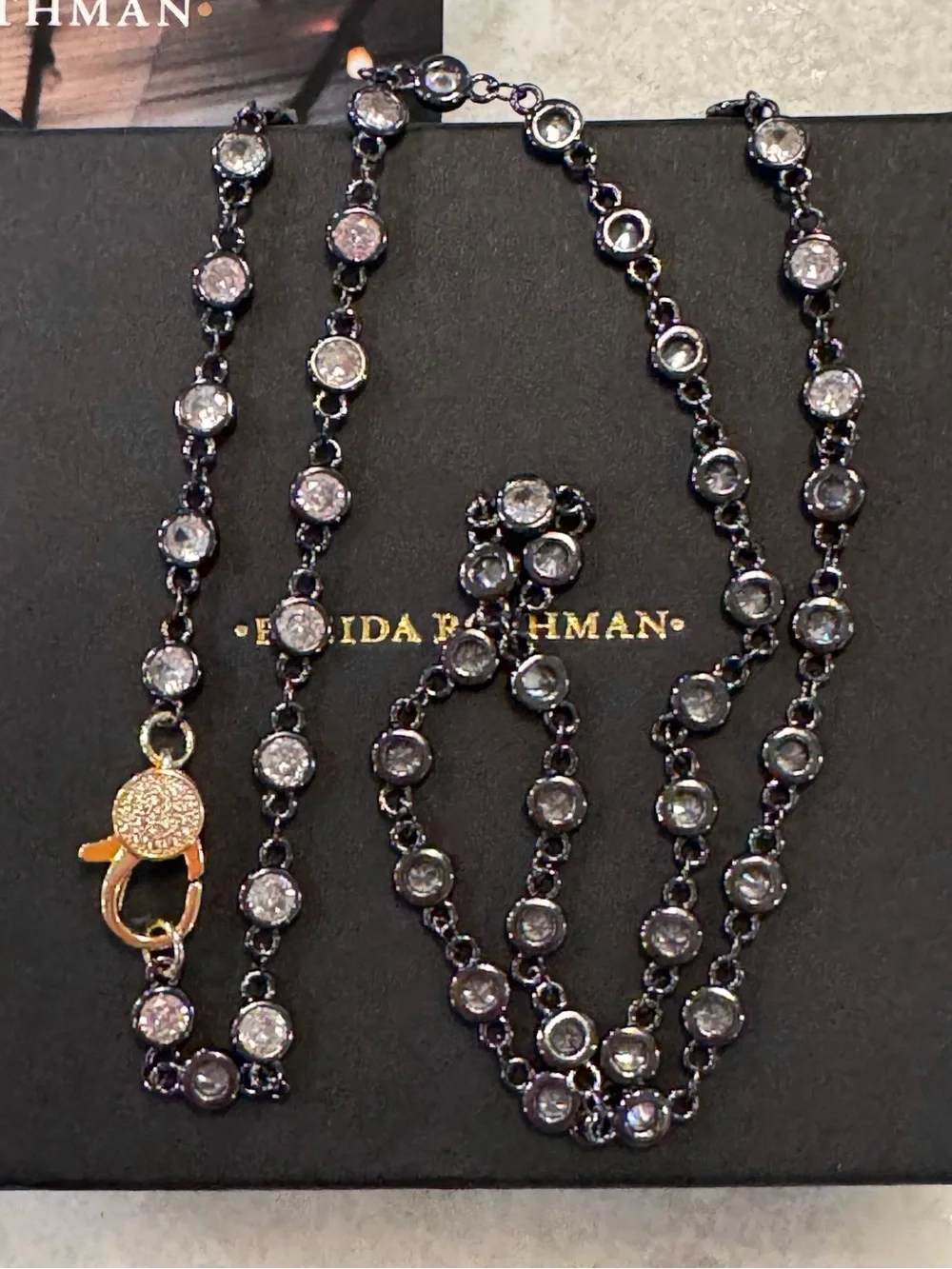 Freida Rothman Vault Bezel Set Black and Gold 24” Necklace - Picture 2 of 4